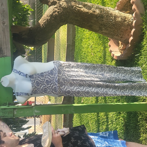 J & K large blue white heart print overalls rayon jumper jumpsuit - Picture 1 of 9